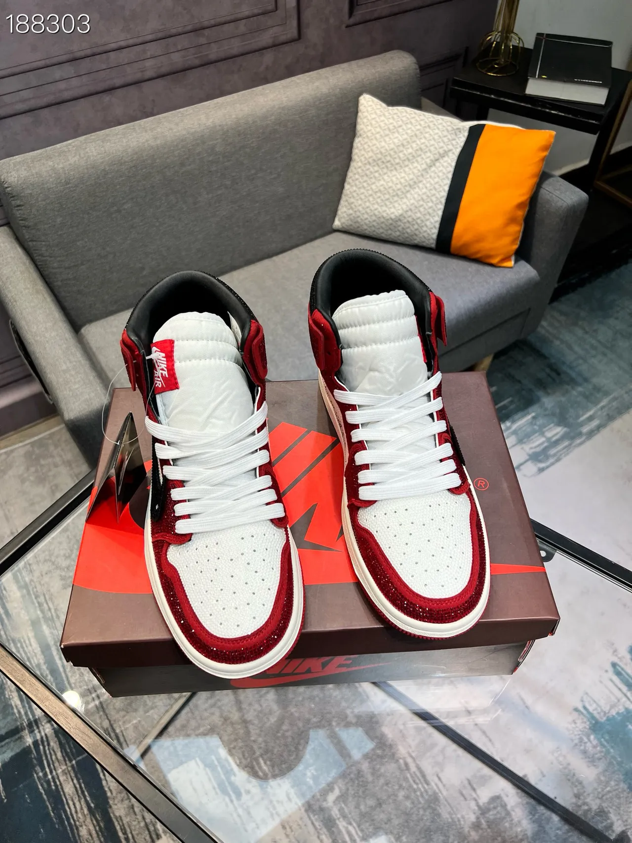 Nike Air Jordan 1 Off-White collaboration Rouge Pailleté Blanc Noir Chaussures de Basketball 6