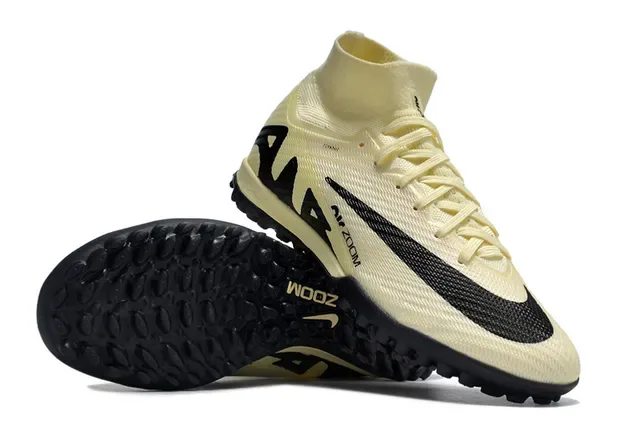 Nike Air Zoom भूरा काला उच्च कट बुनाई कॉलर सिंथेटिक ओवरले पैनलिंग टर्फ सॉकर जूते 2