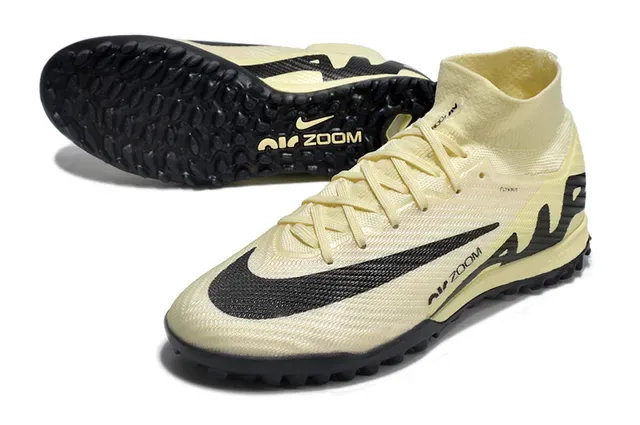 Nike Air Zoom भूरा काला उच्च कट बुनाई कॉलर सिंथेटिक ओवरले पैनलिंग टर्फ सॉकर जूते 3