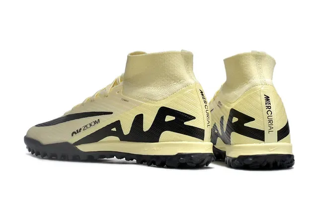 Nike Air Zoom भूरा काला उच्च कट बुनाई कॉलर सिंथेटिक ओवरले पैनलिंग टर्फ सॉकर जूते 4
