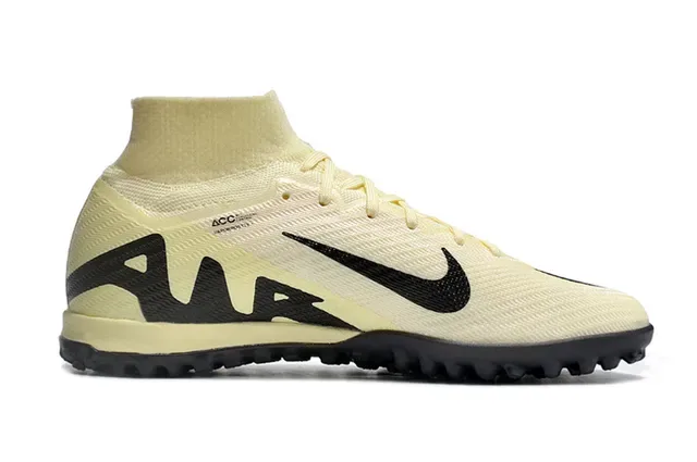 Nike Air Zoom भूरा काला उच्च कट बुनाई कॉलर सिंथेटिक ओवरले पैनलिंग टर्फ सॉकर जूते 5