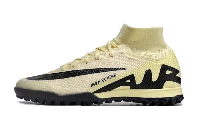 Nike Air Zoom भूरा काला उच्च कट बुनाई कॉलर सिंथेटिक ओवरले पैनलिंग टर्फ सॉकर जूते 6