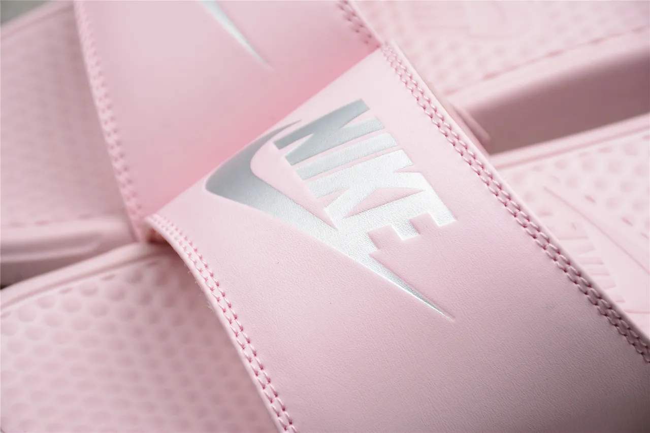 Nike Benassi Pink Silver Molded Foam Construction Textured Dot-Pattern Footbed Slippers 11