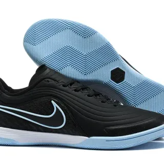 Nike Negro Azul Low-Top Synthetic Wave-Overlay Upper Indoor Soccer Shoes