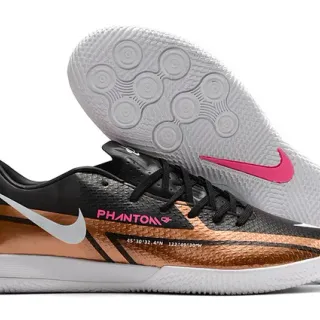 Nike Black Brown Low-Profile Synthetic Upper Metallic Copper Accent Panel Indoor Soccer Shoes