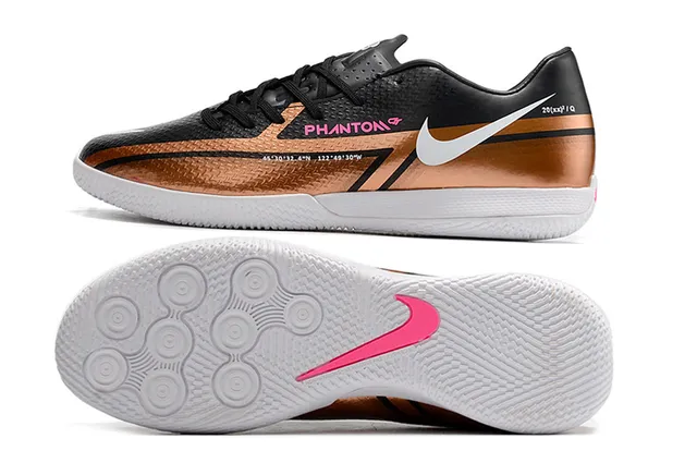 Nike Black Brown Low-Profile Synthetic Upper Metallic Copper Accent Panel Indoor Soccer Shoes 13