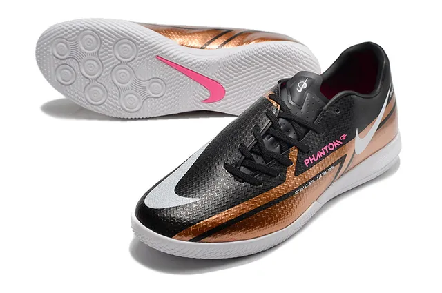 Nike Black Brown Low-Profile Synthetic Upper Metallic Copper Accent Panel Indoor Soccer Shoes 17
