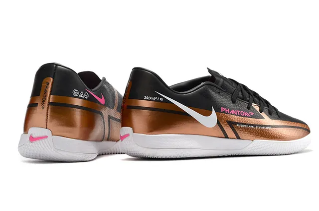 Nike Black Brown Low-Profile Synthetic Upper Metallic Copper Accent Panel Indoor Soccer Shoes 18