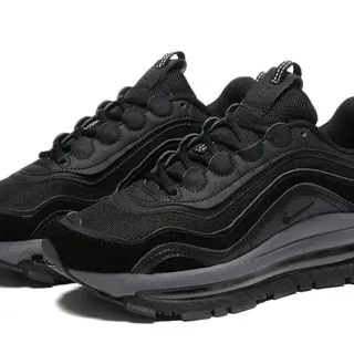 Nike Black Gray Layered Synthetic Overlays Wavy Sculpted Midsole Chunky Sneakers