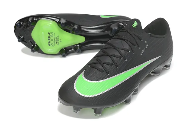 Nike 黑色绿色 飞织针织鞋面 霓虹强调条纹 碎钉足球鞋 5