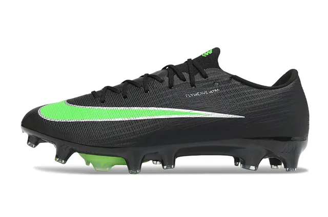 Nike 黑色绿色 飞织针织鞋面 霓虹强调条纹 碎钉足球鞋 8