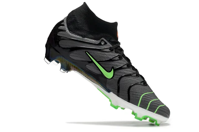 Nike Sapatos de futebol preto verde alto corte ajuste de meias superior solo firme 2