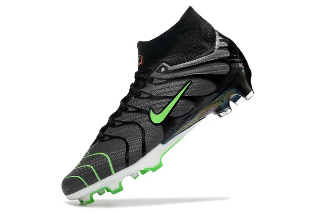 Nike Sapatos de futebol preto verde alto corte ajuste de meias superior solo firme 3