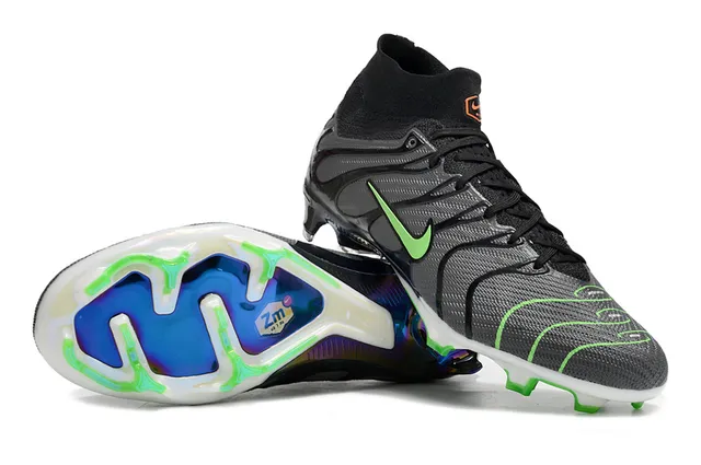 Nike Sapatos de futebol preto verde alto corte ajuste de meias superior solo firme 4