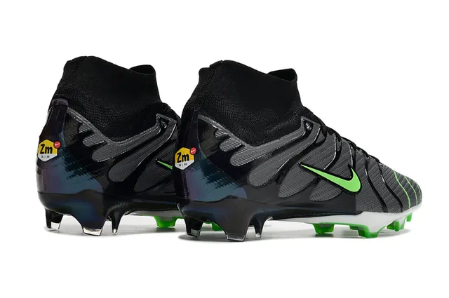 Nike Sapatos de futebol preto verde alto corte ajuste de meias superior solo firme 5