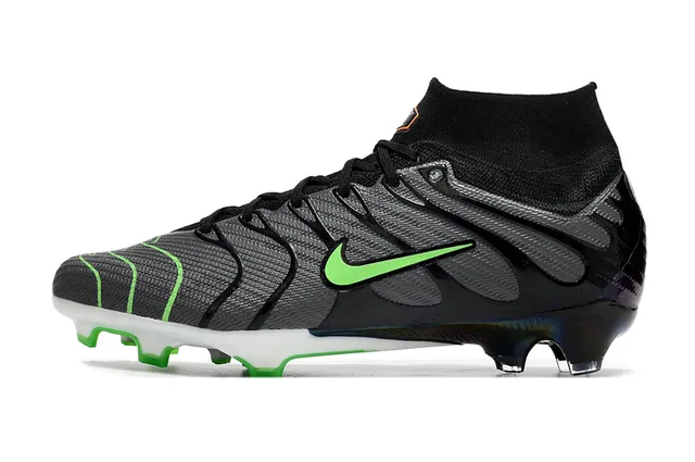 Nike Sapatos de futebol preto verde alto corte ajuste de meias superior solo firme 6