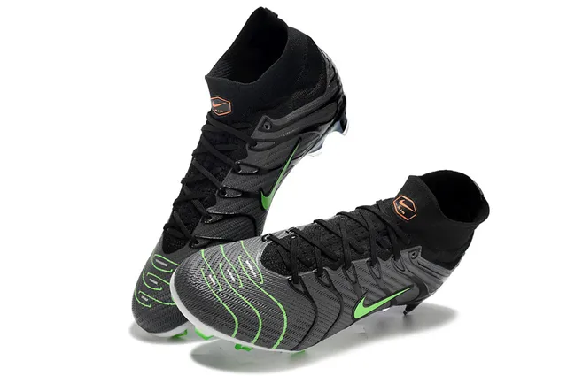 Nike Sapatos de futebol preto verde alto corte ajuste de meias superior solo firme 7