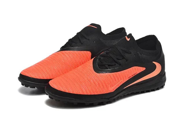 نایک أحذية كرة القدم Turf أسود برتقالي Low-Cut Knit Upper Synthetic Overlay Cage 8