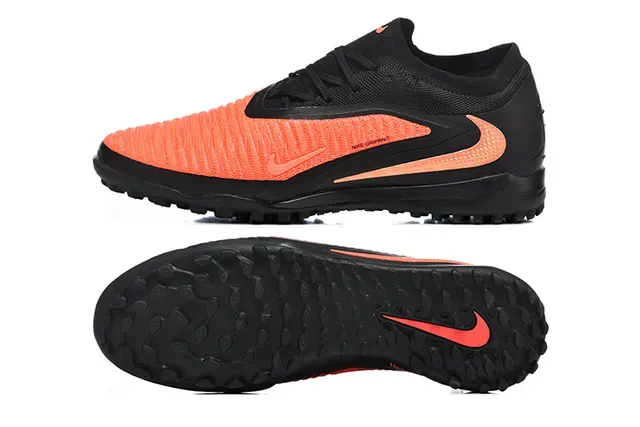 نایک أحذية كرة القدم Turf أسود برتقالي Low-Cut Knit Upper Synthetic Overlay Cage 9