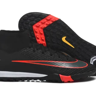 Nike Preto Vermelho Sapatos de futebol alto colar sock-fit upper knit texturizado para turf