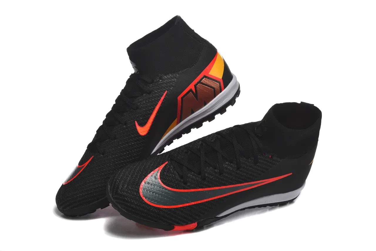 Nike Preto Vermelho Sapatos de futebol alto colar sock-fit upper knit texturizado para turf 2