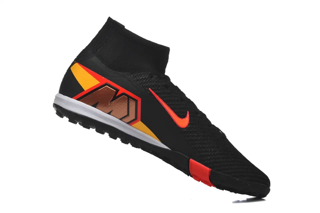 Nike Preto Vermelho Sapatos de futebol alto colar sock-fit upper knit texturizado para turf 3