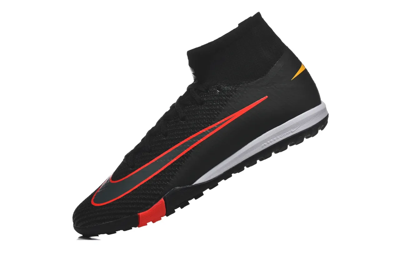 Nike Preto Vermelho Sapatos de futebol alto colar sock-fit upper knit texturizado para turf 4