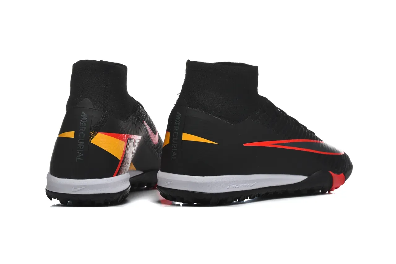 Nike Preto Vermelho Sapatos de futebol alto colar sock-fit upper knit texturizado para turf 5