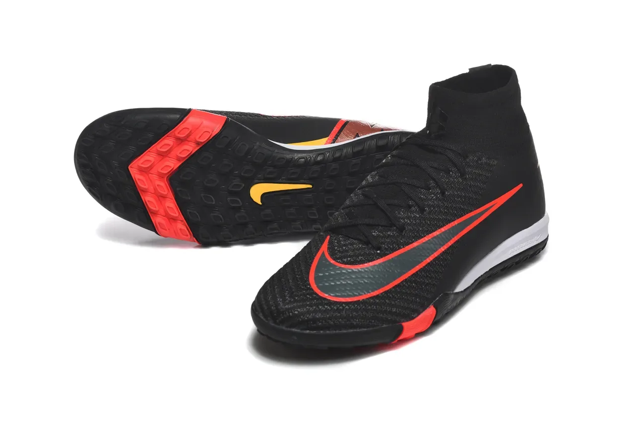 Nike Preto Vermelho Sapatos de futebol alto colar sock-fit upper knit texturizado para turf 6