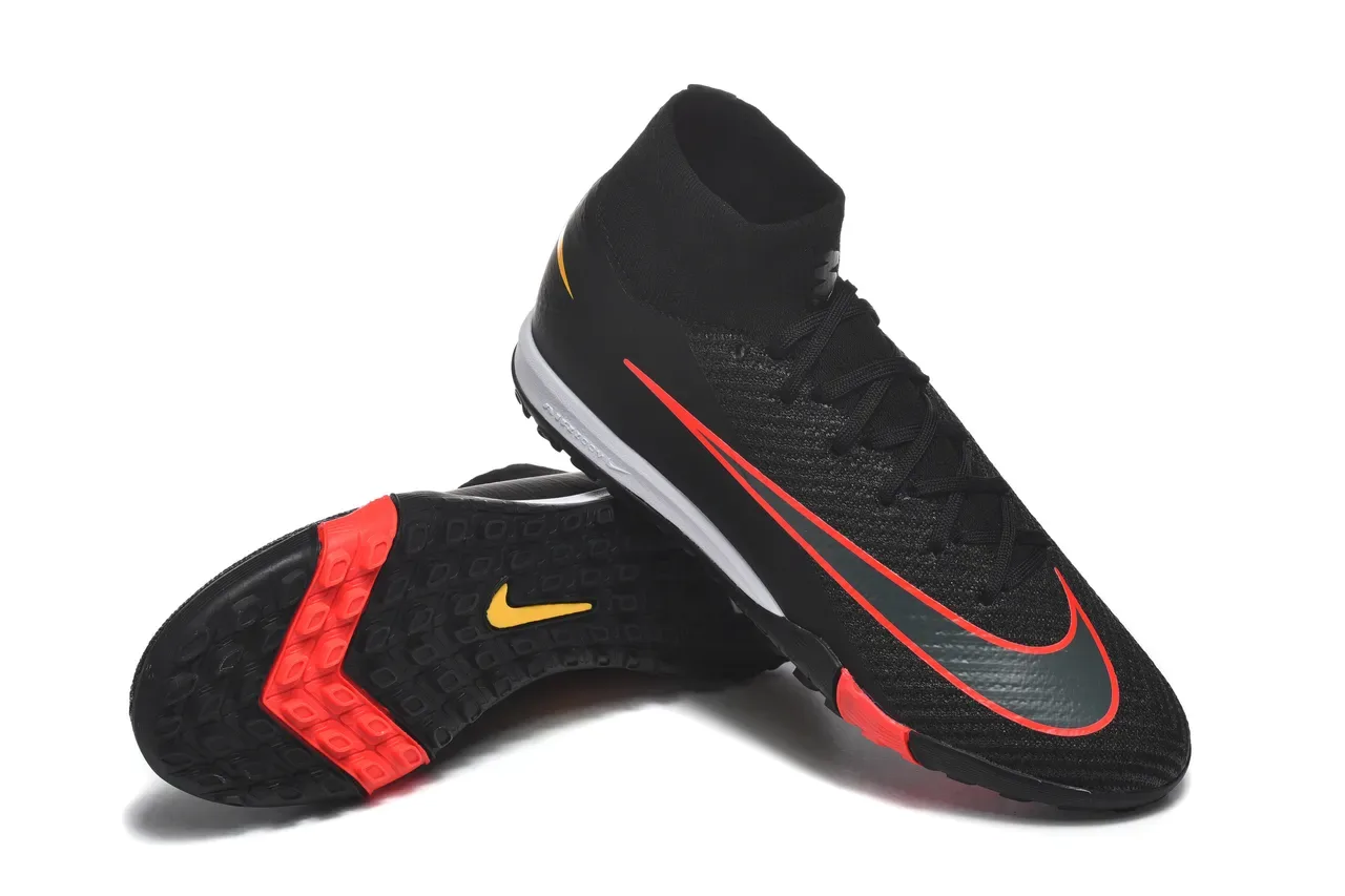 Nike Preto Vermelho Sapatos de futebol alto colar sock-fit upper knit texturizado para turf 7
