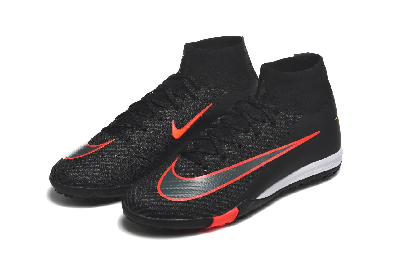 Nike Preto Vermelho Sapatos de futebol alto colar sock-fit upper knit texturizado para turf 8