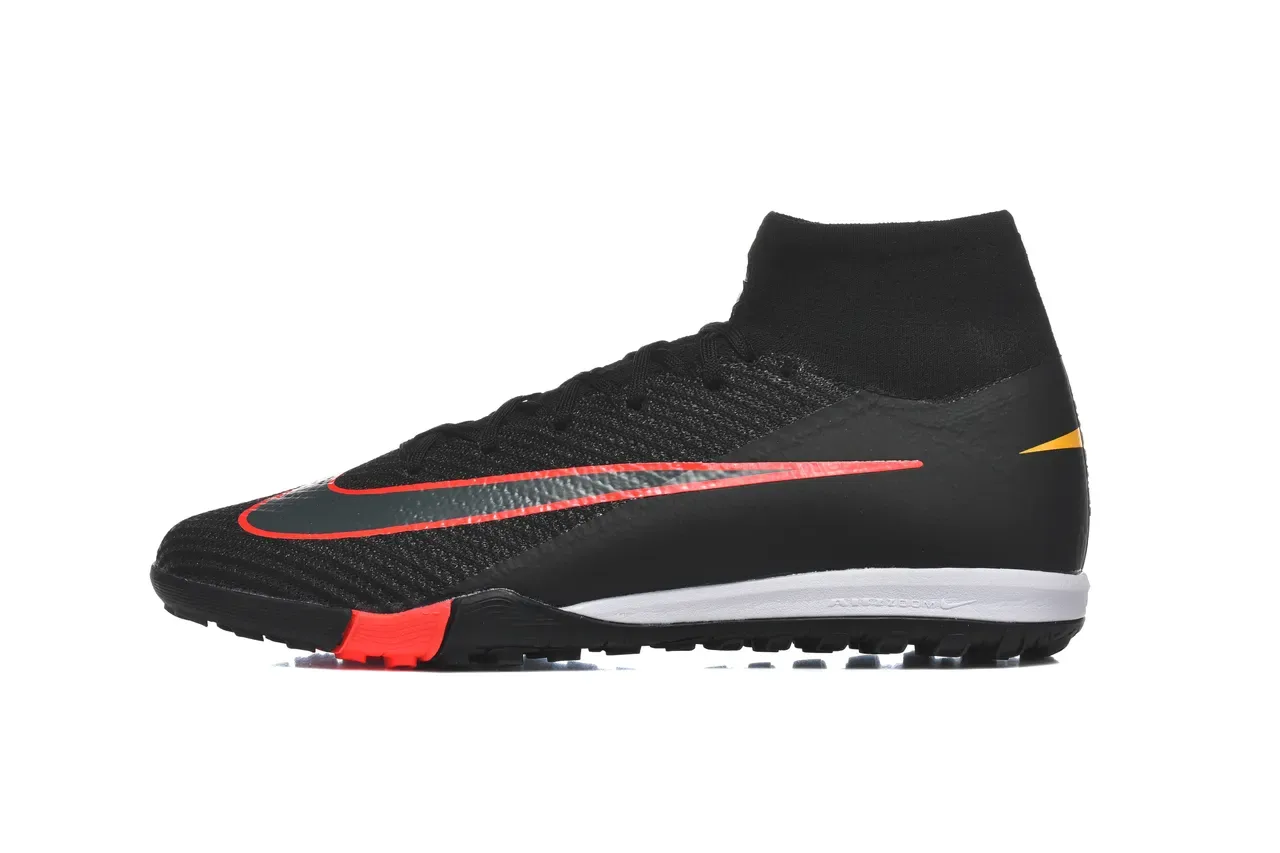 Nike Preto Vermelho Sapatos de futebol alto colar sock-fit upper knit texturizado para turf 10
