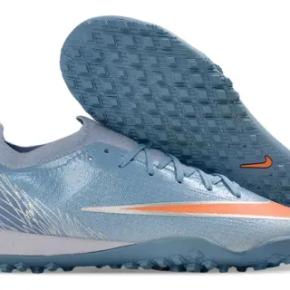 Nike Blue Orange Low-Cut Sock-Fit Collar Textured Metallic Synthetic Upper Turf Soccer Shoes
