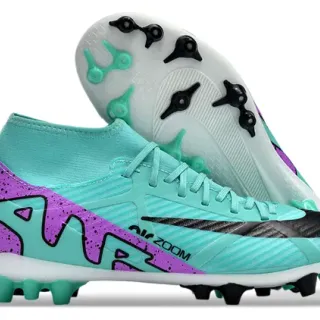 Nike Chaussures de football bleu violet col haut de bottine partie supérieure synthétique texturée crampons fermes
