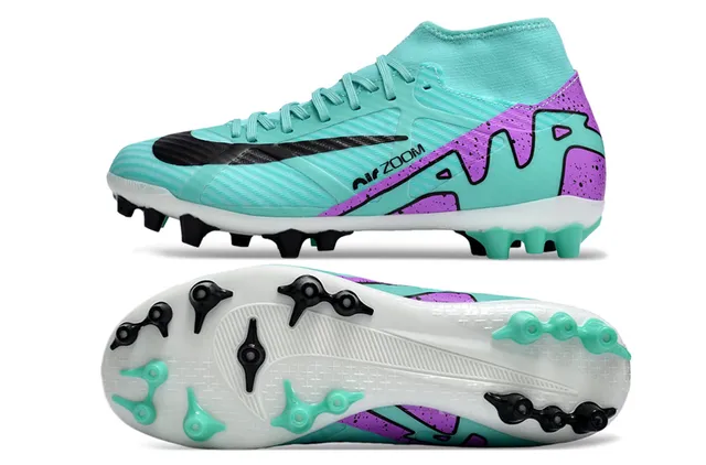 Nike Chaussures de football bleu violet col haut de bottine partie supérieure synthétique texturée crampons fermes 5