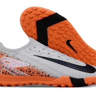 Nike Sapatos de Futebol Turf Cinza Laranja com Upper Tricô Padrão Speckled Gradient