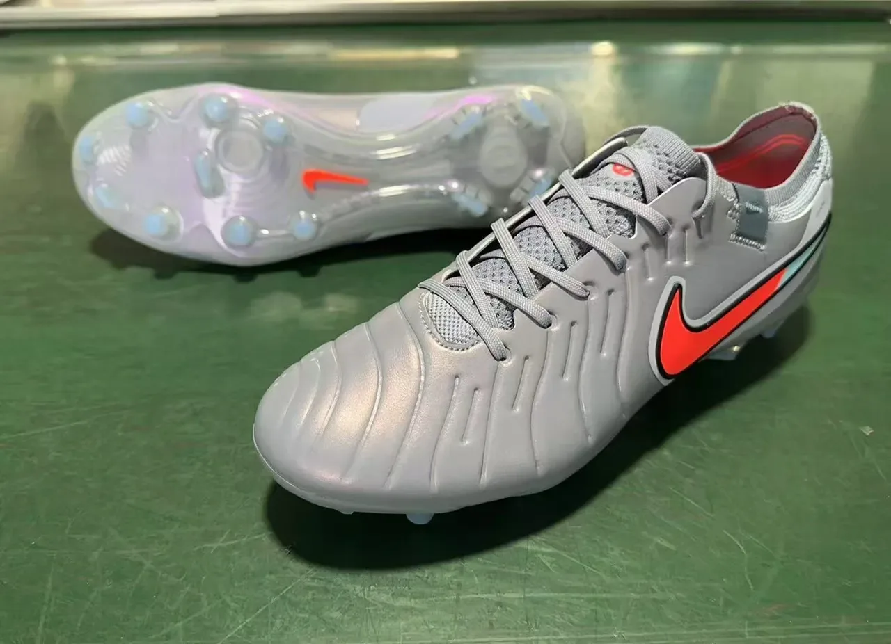 Nike 灰橙 凹纹合成鞋面 不对称系带 人工草地足球鞋 2