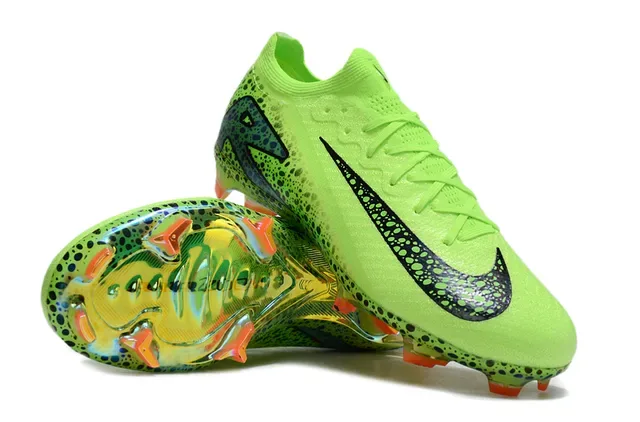 Nike Verde Preto Lima Neón Superior com motas Cadarços assimétricos para terreno firme Sapatos de futebol 3