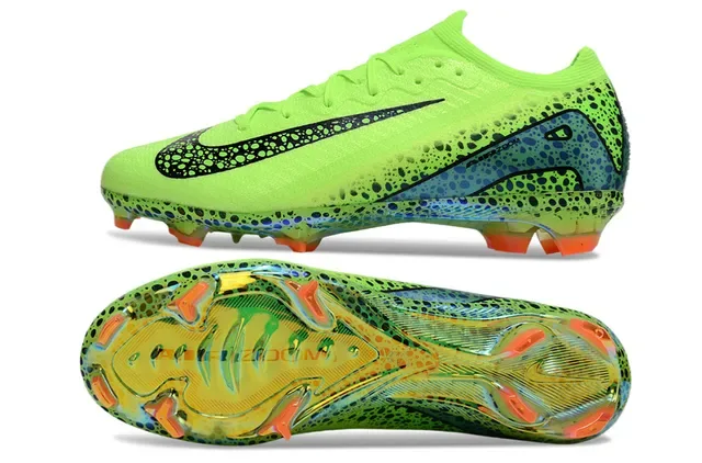 Nike Verde Preto Lima Neón Superior com motas Cadarços assimétricos para terreno firme Sapatos de futebol 5