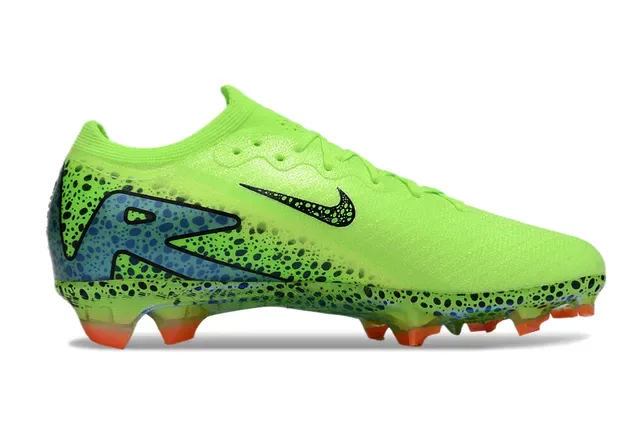 Nike Verde Preto Lima Neón Superior com motas Cadarços assimétricos para terreno firme Sapatos de futebol 7