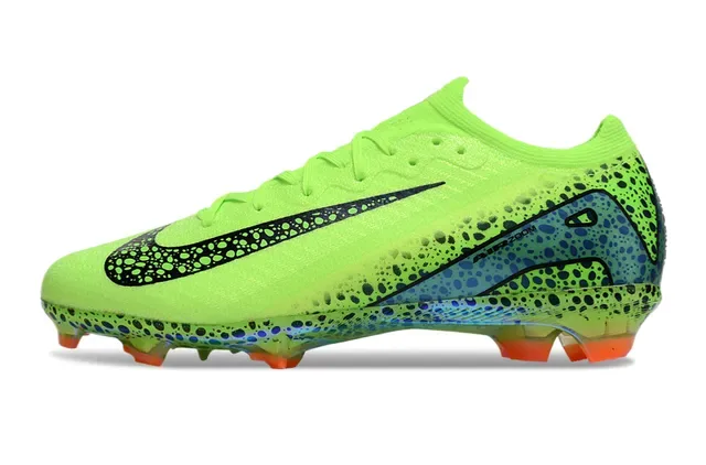 Nike Verde Preto Lima Neón Superior com motas Cadarços assimétricos para terreno firme Sapatos de futebol 8