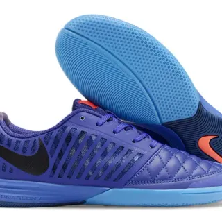 Nike Lunar Gato Purple Blue Quilted Toe Box Striped Ventilation Panels Indoor Soccer Shoes