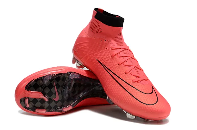 Nike Mercurial Superfly Rouge Noir Haut-Coupé Bottine en Maille Texturée Poignée Avant-Pied Sol Ferme Chaussures de Football 5