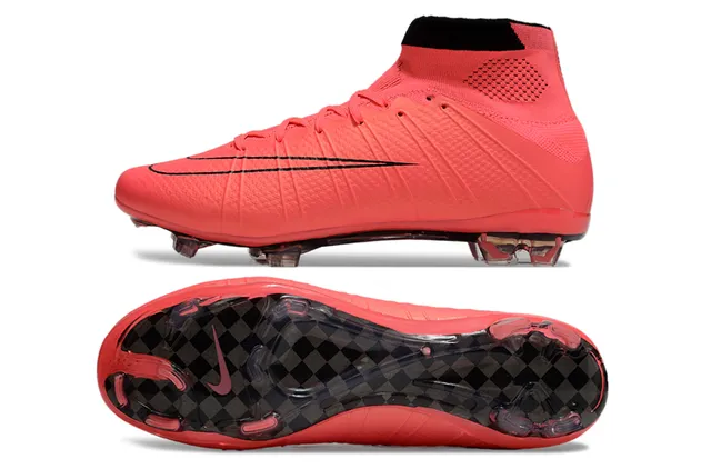 Nike Mercurial Superfly Rouge Noir Haut-Coupé Bottine en Maille Texturée Poignée Avant-Pied Sol Ferme Chaussures de Football 7