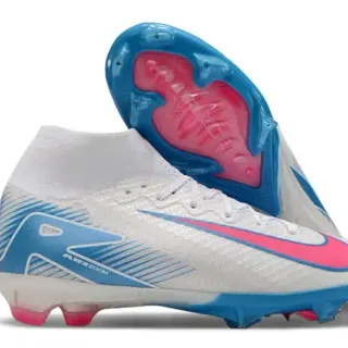 Nike Mercurial Superfly Branco Azul Alto-Corte Ajuste Meia Upper Firm-Ground Sapatos de Futebol