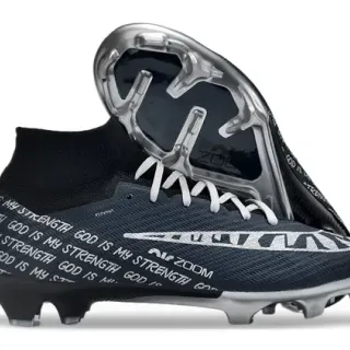 Nike Mercurial Vapor Black White High-Top Flyknit Upper Air Zoom Cushioning Firm-Ground Soccer Shoes
