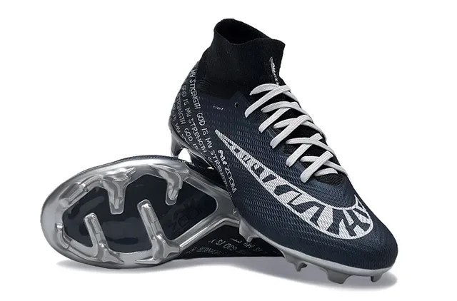 Nike Mercurial Vapor Black White High-Top Flyknit Upper Air Zoom Cushioning Firm-Ground Soccer Shoes 2