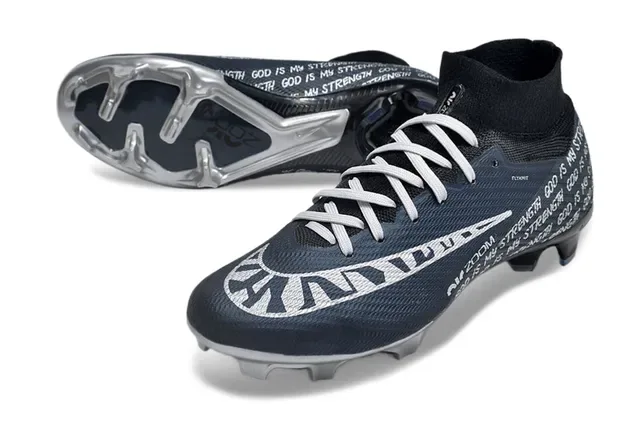 Nike Mercurial Vapor Black White High-Top Flyknit Upper Air Zoom Cushioning Firm-Ground Soccer Shoes 3