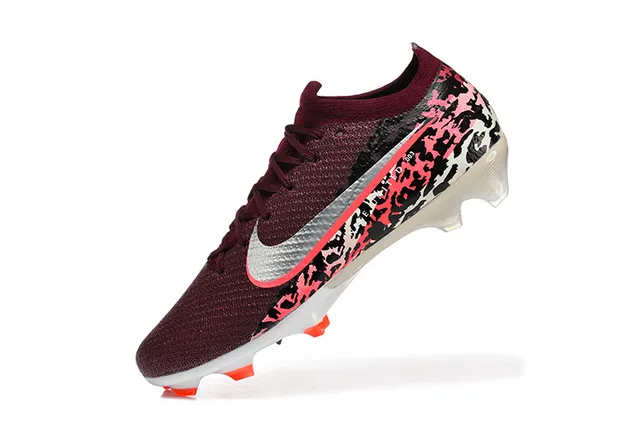 Nike Mercurial Vapor 酒红色橙色 低帮 飞线针织鞋面 袜式领口 硬地足球鞋 4
