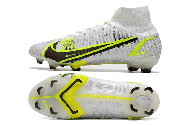 Nike Mercurial White Yellow High-Cut Bootie Upper Knit Mesh Construction Firm-Ground Soccer Shoes 2